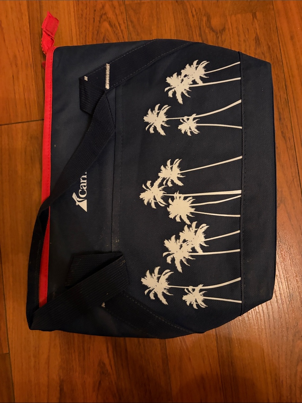 Unbranded Navy Tote Bag with White Palm Print and Red Trim- Carnival Cruise
